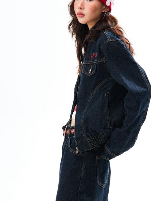 YOUNG STAGE Embroidered Washed Cotton Women's Wide-leg Jeans