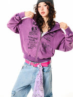 YOUNG STAGE Fun Print Loose Fit Zip Up Long Sleeve Women's Hoodies