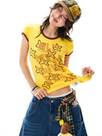 YOUNG STAGE Grunge Graffiti Contrast Print Women's Cotton Short Sleeve T-shirts