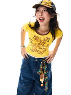 YOUNG STAGE Grunge Graffiti Contrast Print Women's Cotton Short Sleeve T-shirts