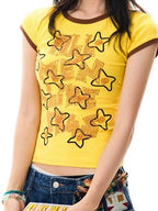 YOUNG STAGE Grunge Graffiti Contrast Print Women's Cotton Short Sleeve T-shirts