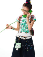 YOUNG STAGE Grunge Graffiti Contrast Print Women's Cotton Short Sleeve T-shirts