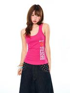 YOUNG STAGE Heart Letter Print U Neck Slim Fit Women's Cotton Tank Tops