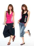 YOUNG STAGE Heart Letter Print U Neck Slim Fit Women's Cotton Tank Tops
