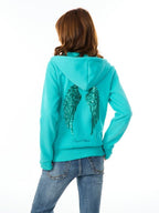 YOUNG STAGE Korean Letter Embroidered Sequin Wings Zip Up Slim Fit Cotton Women's Hoodies