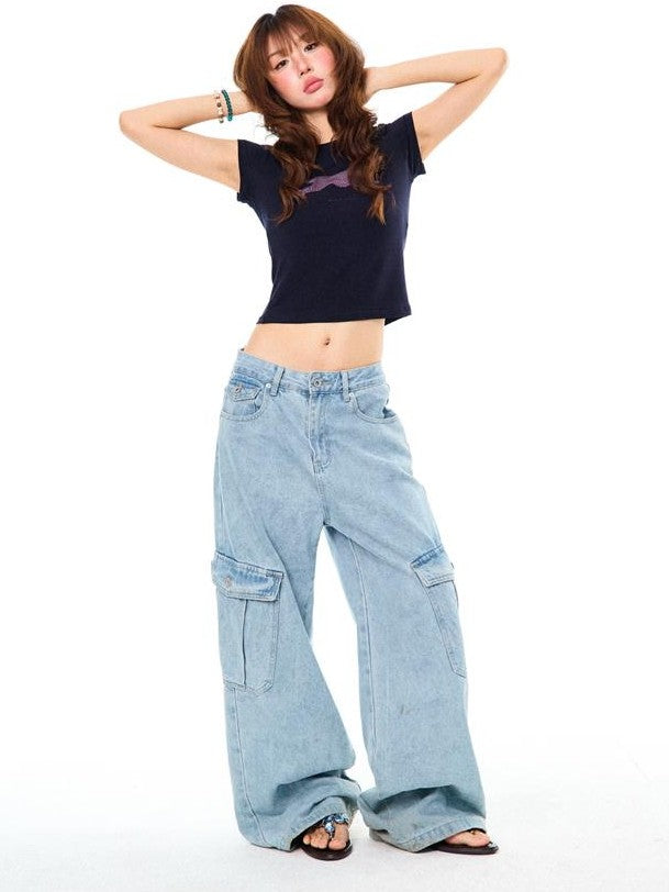 YOUNG STAGE Leopard Print Short Sleeve Slim Fit Round Neck Women's Crop Tops