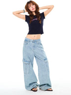 YOUNG STAGE Leopard Print Short Sleeve Slim Fit Round Neck Women's Crop Tops