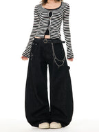YOUNG STAGE Leopard Rhinestone Cross Print Women's Wide-leg Jeans