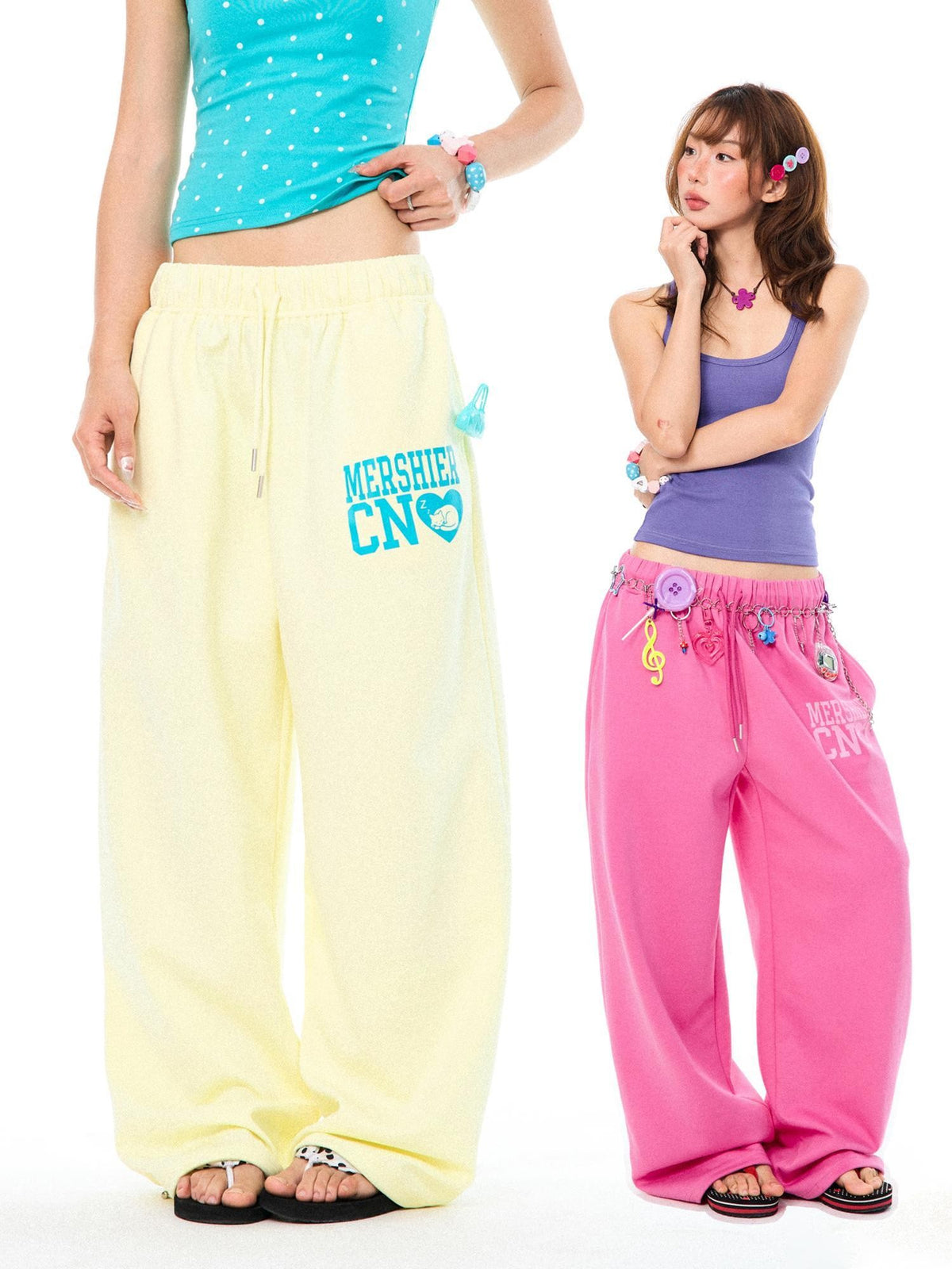 YOUNG STAGE Letter Print Drawstring Women's Wide-leg Pants