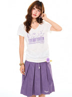 YOUNG STAGE Music Note Print V-neck Cropped Women's Cotton Short Sleeve T-shirts