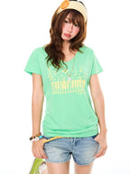 YOUNG STAGE Music Note Print V-neck Cropped Women's Cotton Short Sleeve T-shirts