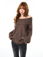 YOUNG STAGE Off Shoulder Collar Soft Knit Texture Women's Sweaters