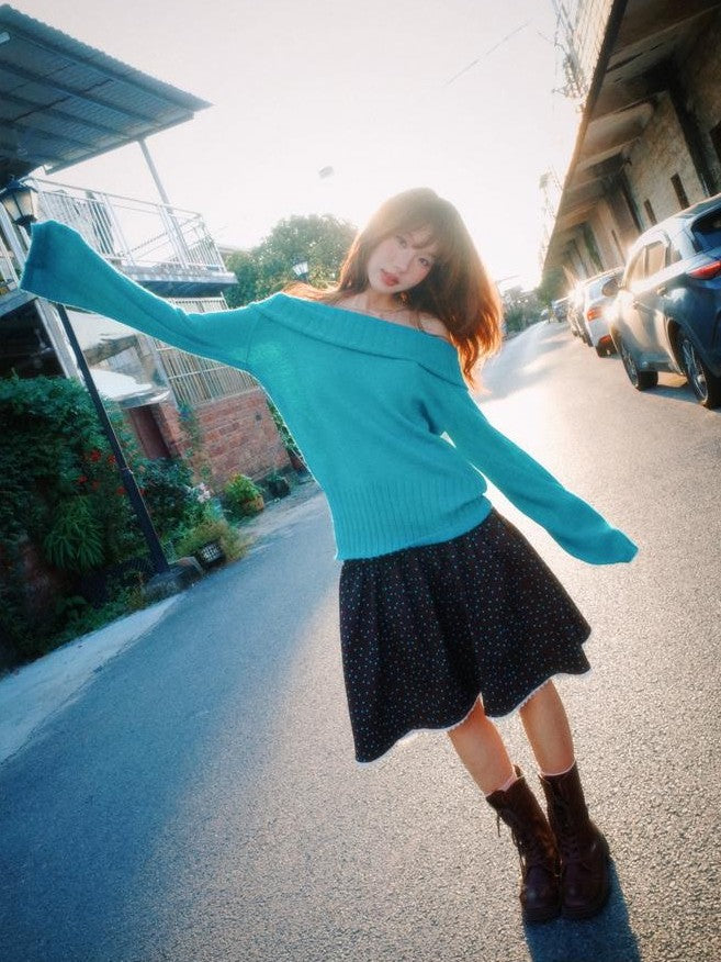 YOUNG STAGE Off Shoulder Collar Soft Knit Texture Women's Sweaters