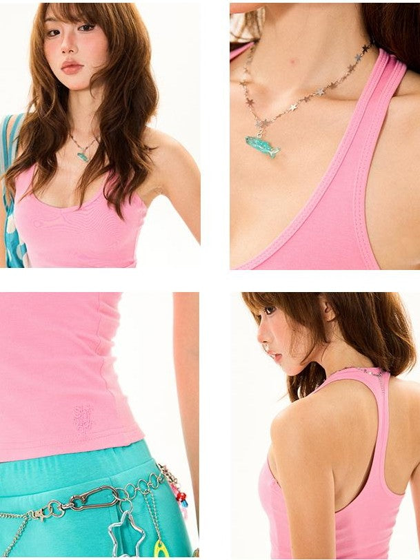 YOUNG STAGE Open Back Solid U Neck Slim Fit Women's Camisoles