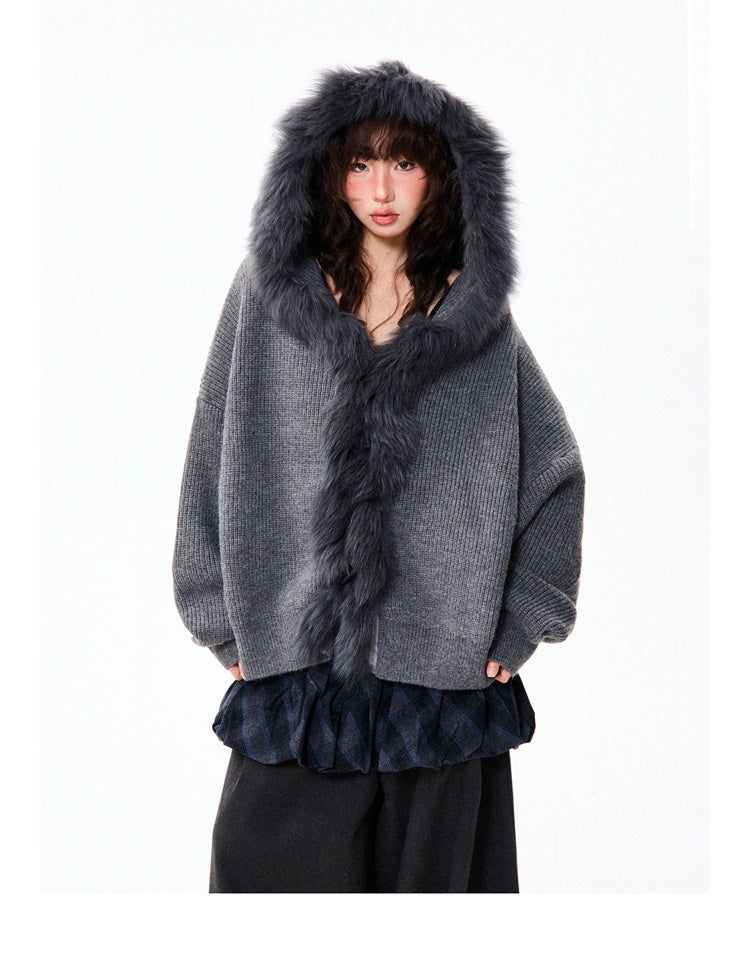 YOUNG_STAGE_Oversized_Faux_Fur_Trim_Hooded_Knit_Women's_Cardigans_991720653696_MISSTT