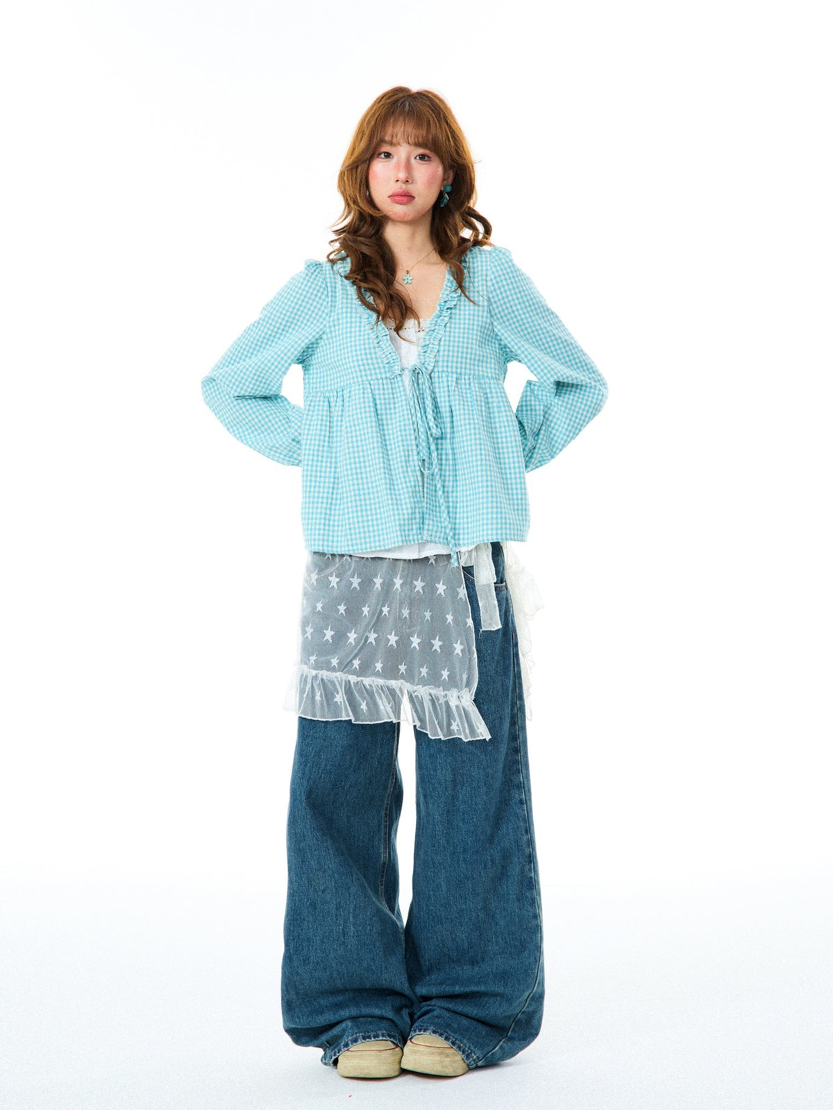 YOUNG_STAGE_Plaid_Lace_Up_Faux_Two_Piece_Loose_Fit_Women's_Cotton_Long_Sleeve_T-shirts_1069811422639_MISSTT