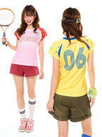 YOUNG STAGE Retro Star Letter Print Raglan Sleeve Slim Fit V-neck Women's Cotton Short Sleeve T-shirts