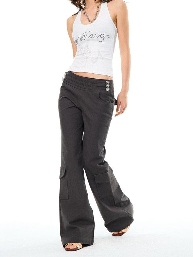 YOUNG STAGE Slim Fit Flared Button Everyday Cotton Women's Chinos