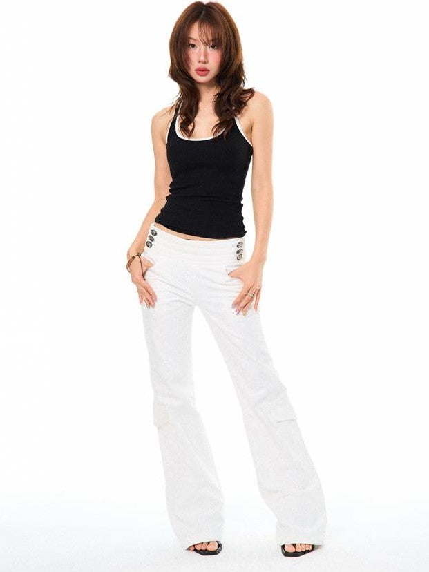 YOUNG STAGE Slim Fit Flared Button Everyday Cotton Women's Chinos