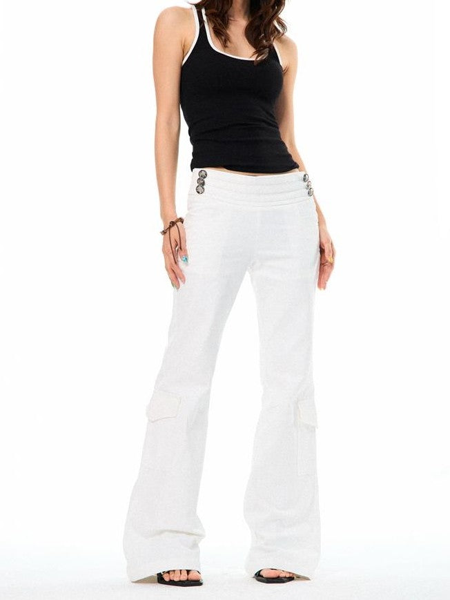 YOUNG STAGE Slim Fit Flared Button Everyday Cotton Women's Chinos