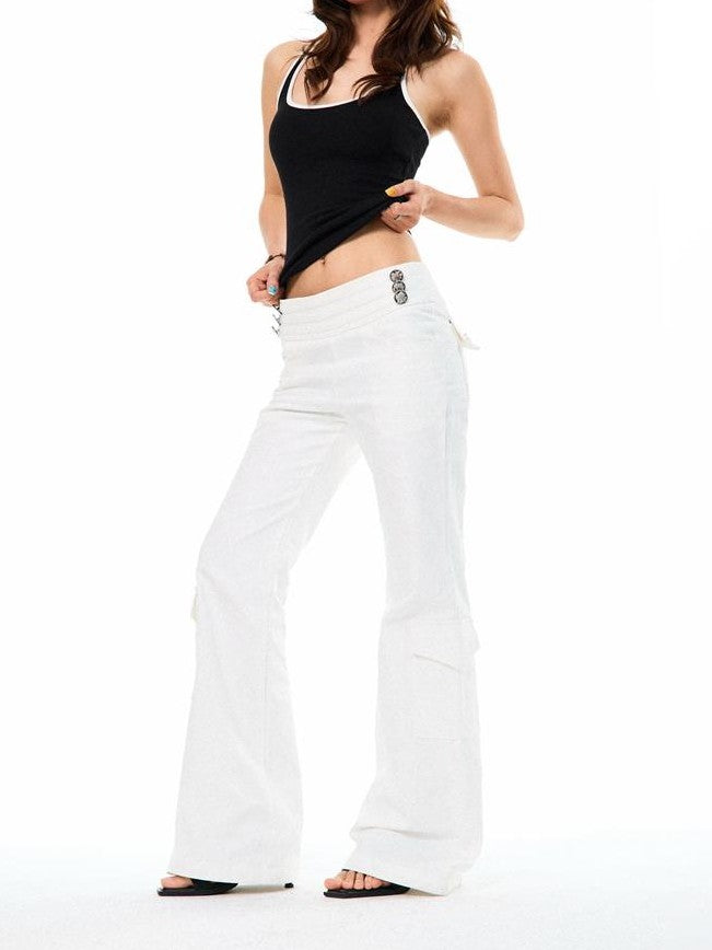 YOUNG STAGE Slim Fit Flared Button Everyday Cotton Women's Chinos