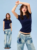 YOUNG STAGE Solid Color Slim Fit Round Neck Women's Short Sleeve T-shirts