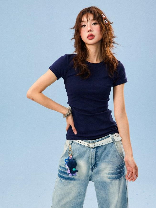 YOUNG STAGE Solid Color Slim Fit Round Neck Women's Short Sleeve T-shirts