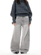 YOUNG STAGE Star Rhinestone Washed Graphic Women's Denim Wide-leg Jeans