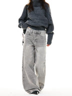 YOUNG STAGE Star Rhinestone Washed Graphic Women's Denim Wide-leg Jeans