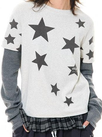 YOUNG STAGE Star Striped Contrast Color Women's Long Sleeve T-shirts