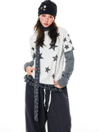 YOUNG STAGE Star Striped Contrast Color Women's Long Sleeve T-shirts