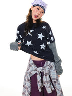 YOUNG STAGE Star Striped Contrast Color Women's Long Sleeve T-shirts