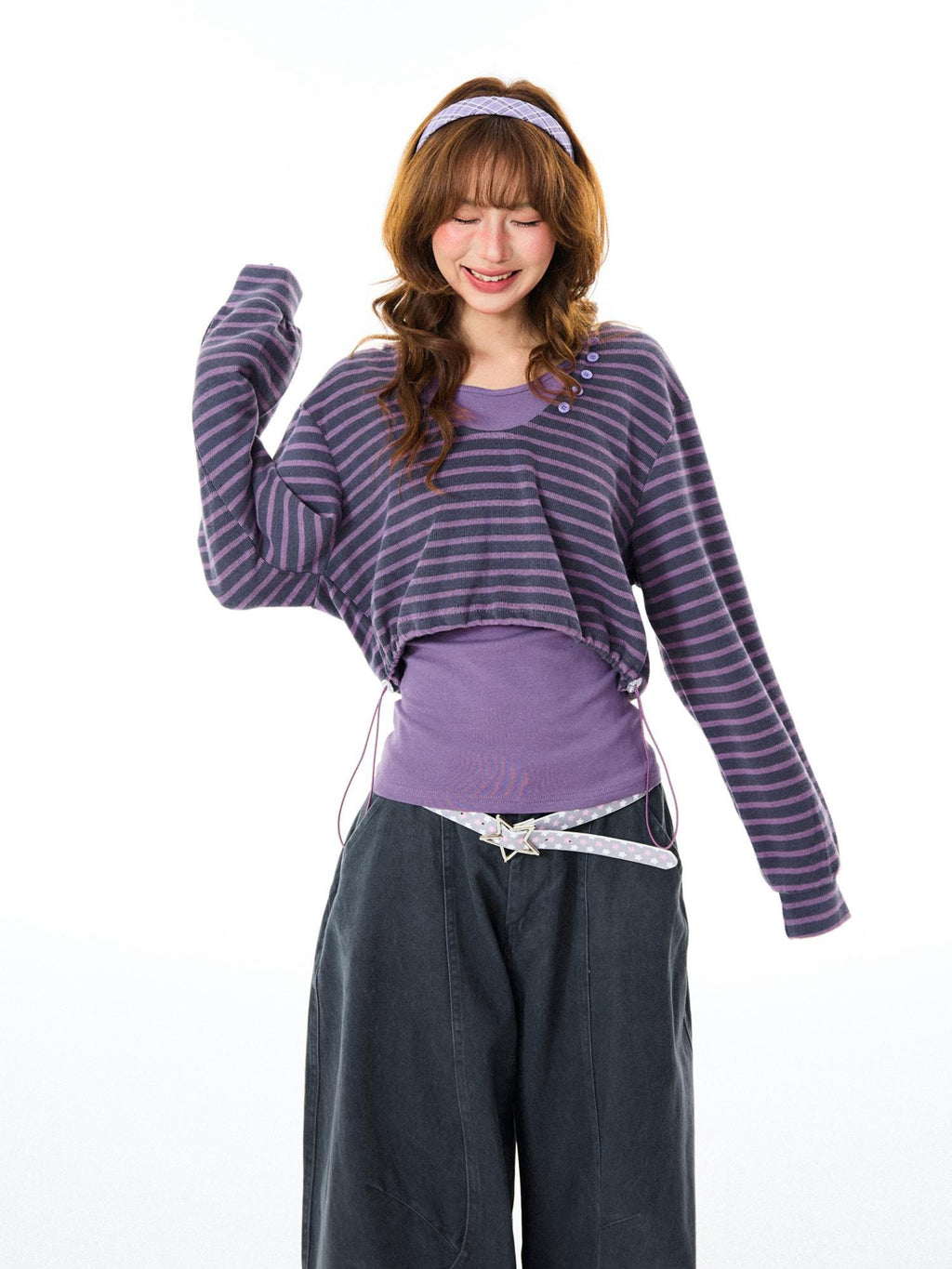 YOUNG STAGE Striped Color Block Double Layer Hooded Women's Cotton Hoodies