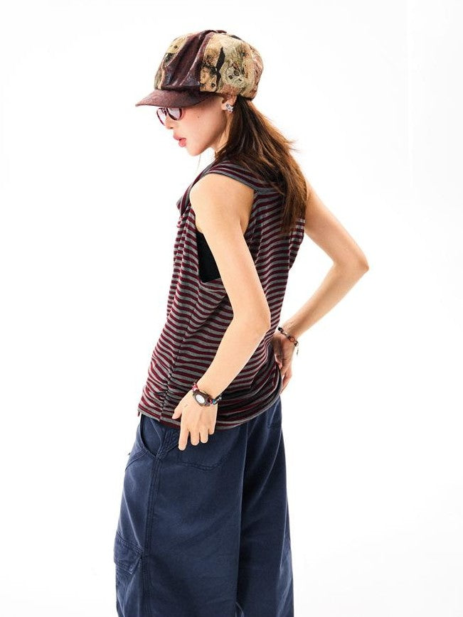 YOUNG STAGE Striped Halter Slim Fit One Shoulder Women's Tank Tops