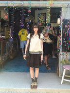 YOUNG STAGE Vintage Collared Button Up Puff Sleeve Solid Women's Cotton Short Sleeve T-shirts
