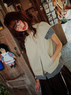 YOUNG STAGE Vintage Collared Button Up Puff Sleeve Solid Women's Cotton Short Sleeve T-shirts