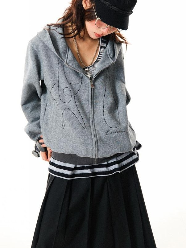 YOUNG STAGE Vintage Hand Stitched Oversized Zip Up Women's Cotton Hoodies