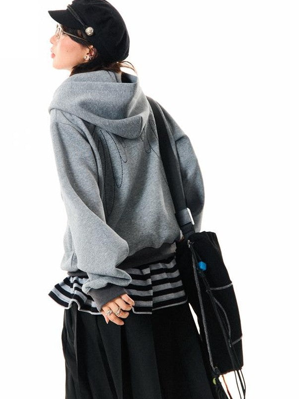 YOUNG STAGE Vintage Hand Stitched Oversized Zip Up Women's Cotton Hoodies