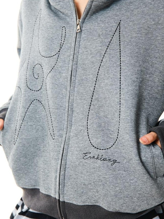 YOUNG STAGE Vintage Hand Stitched Oversized Zip Up Women's Cotton Hoodies