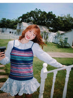 YOUNG STAGE Vintage Plaid Doll Collar Long Sleeve Ruffle A Line Women's Casual Mini Dresses