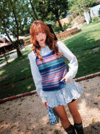 YOUNG STAGE Vintage Plaid Doll Collar Long Sleeve Ruffle A Line Women's Casual Mini Dresses