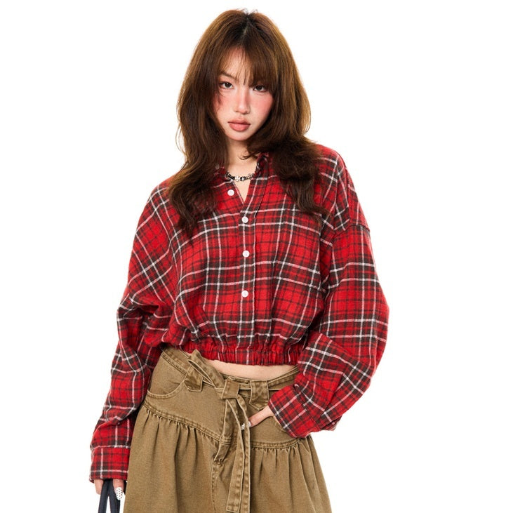 YOUNG_STAGE_Vintage_Red_Plaid_Color_Block_Long_Sleeve_Women's_Cotton_Blouses_1024146875871_MISSTT