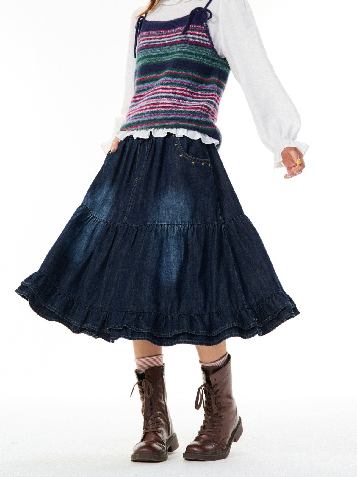 YOUNG_STAGE_Vintage_Washed_Ruffled_Pocket_A_Line_Women's_Midi_Skirts_1074563157395_MISSTT