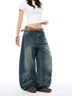YOUNG STAGE Washed Distressed Slouchy Women's Wide-leg Jeans