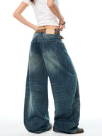 YOUNG STAGE Washed Distressed Slouchy Women's Wide-leg Jeans