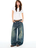 YOUNG STAGE Washed Distressed Slouchy Women's Wide-leg Jeans