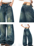 YOUNG STAGE Washed Distressed Slouchy Women's Wide-leg Jeans