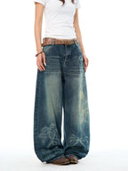 YOUNG STAGE Washed Distressed Slouchy Women's Wide-leg Jeans