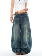 YOUNG STAGE Washed Distressed Slouchy Women's Wide-leg Jeans