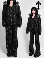 YUBABY All Over Cross Print Gothic Slim Micro Women's Cotton Blend Flare Pants